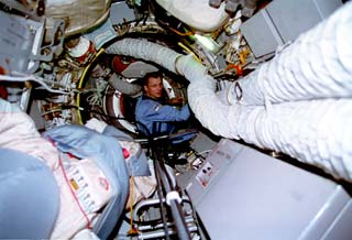  Sergei Avdeyev is photographed moving down the tunnel 